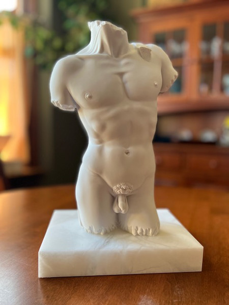 male nude David torso sculpture marble Michelangelo study statue body statuary